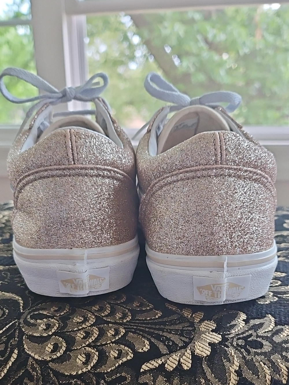 Vans Women’s Glitter Old Skool Sneakers - Rose Gold - Picture 5 of 13